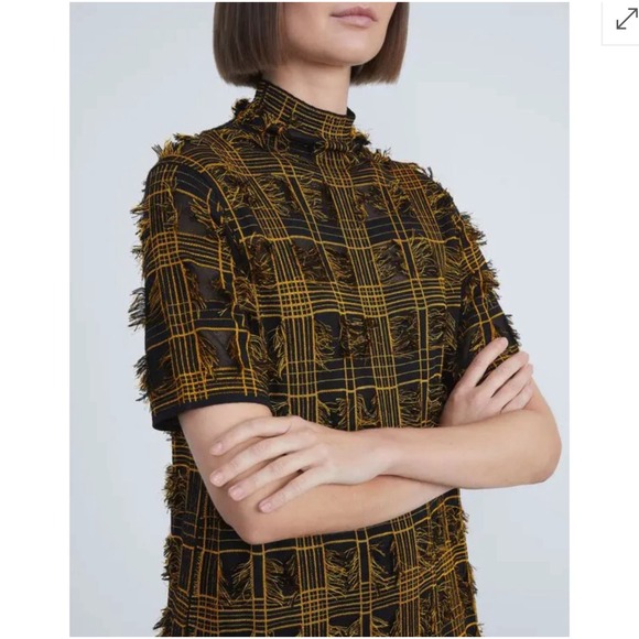Lafayette 148 New York Plaid Jacquard Knit Fringed Sweater Dress Size L - Picture 3 of 9